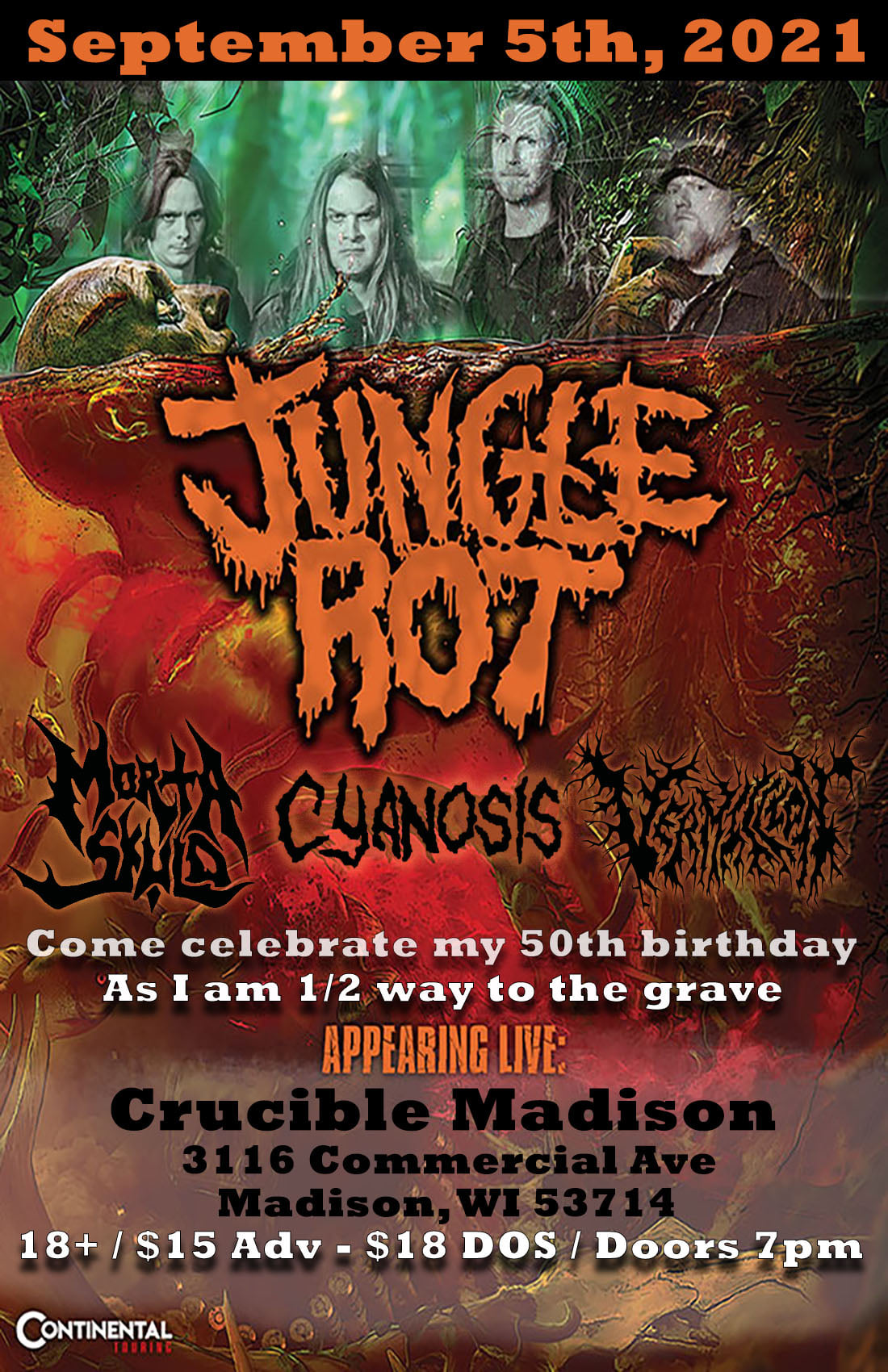 Jungle Rot w/ Morta Skuld, Cyanosis and Vermillion Crucible